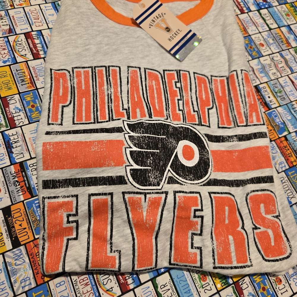 NHL Philadelphia Flyers Men’s Short Sleeve Sport Gray-Orange Shirt-Size XLarge